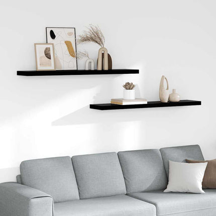 Svävande vägghyllor 2 st svart högglans 120x23,5x3,8 cm MDF