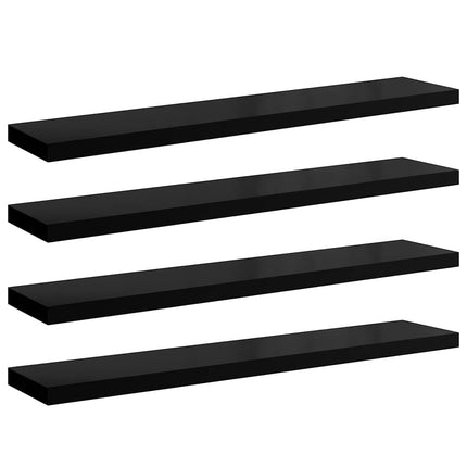 Svävande vägghyllor 4 st svart högglans 120x23,5x3,8 cm MDF