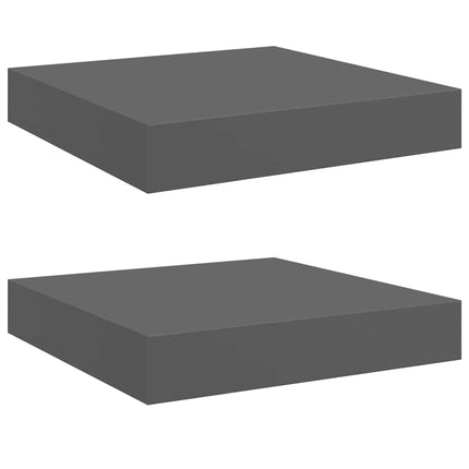 Svävande vägghyllor 2 st grå högglans 23x23,5x3,8 cm MDF