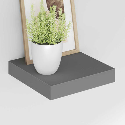 Svävande vägghyllor 2 st grå högglans 23x23,5x3,8 cm MDF