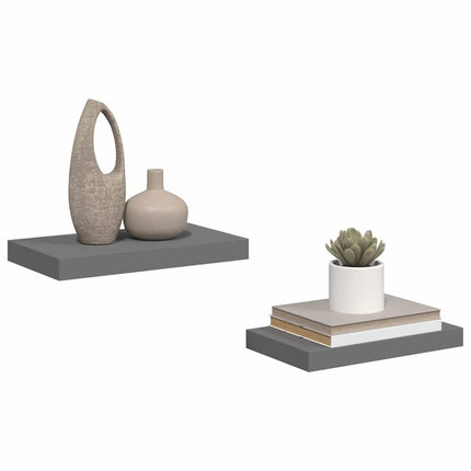 Svävande vägghyllor 2 st grå högglans 40x23x3,8 cm MDF