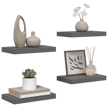 Svävande vägghyllor 4 st grå högglans 40x23x3,8 cm MDF