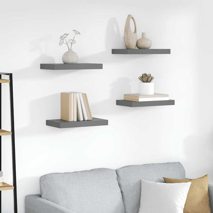 Svävande vägghyllor 4 st grå högglans 40x23x3,8 cm MDF