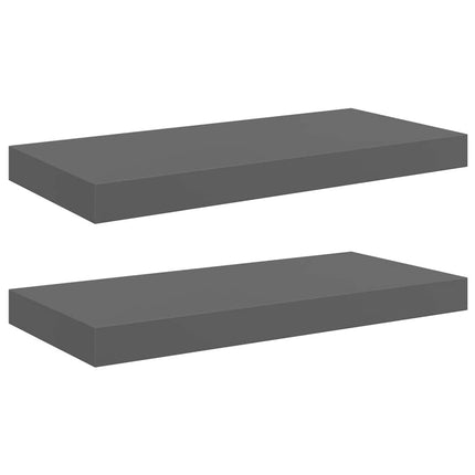 Svävande vägghyllor 2 st grå högglans 50x23x3,8 cm MDF