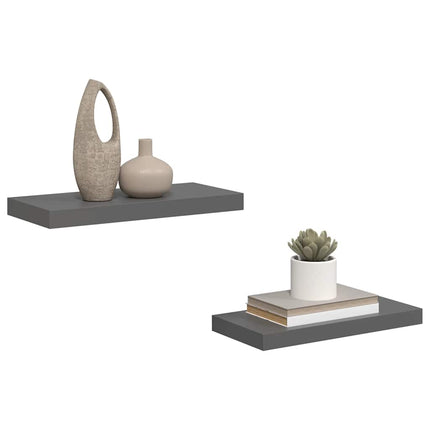 Svävande vägghyllor 2 st grå högglans 50x23x3,8 cm MDF