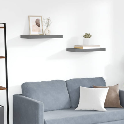 Svävande vägghyllor 2 st grå högglans 50x23x3,8 cm MDF