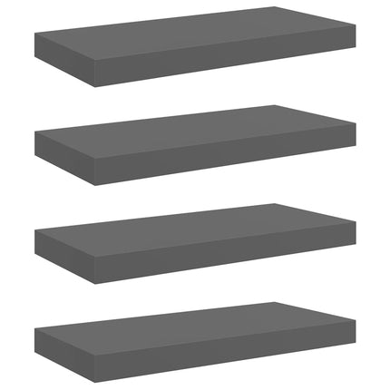 Svävande vägghyllor 4 st grå högglans 50x23x3,8 cm MDF