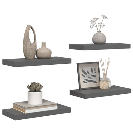 Svävande vägghyllor 4 st grå högglans 50x23x3,8 cm MDF