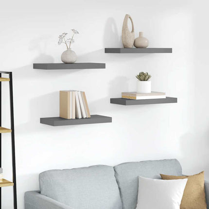 Svävande vägghyllor 4 st grå högglans 50x23x3,8 cm MDF