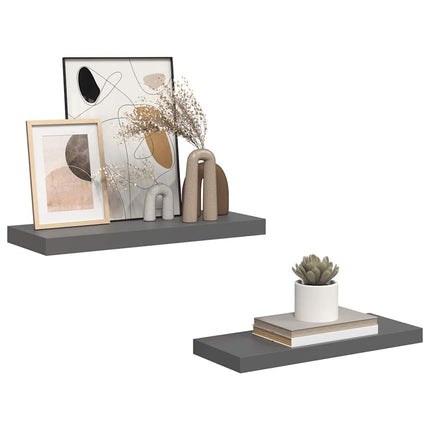 Svävande vägghyllor 2 st grå högglans 60x23,5x3,8 cm MDF