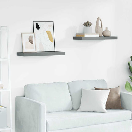 Svävande vägghyllor 2 st grå högglans 60x23,5x3,8 cm MDF