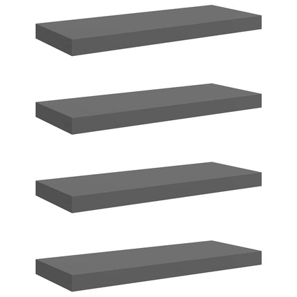 Svävande vägghyllor 4 st grå högglans 60x23,5x3,8 cm MDF