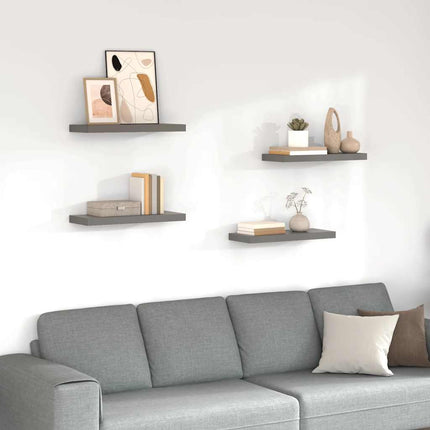 Svävande vägghyllor 4 st grå högglans 60x23,5x3,8 cm MDF