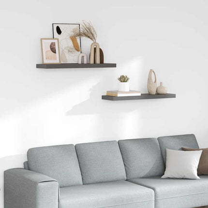 Svävande vägghyllor 2 st grå högglans 80x23,5x3,8 cm MDF