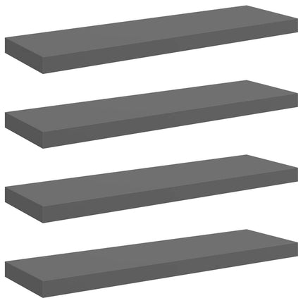 Svävande vägghyllor 4 st grå högglans 80x23,5x3,8 cm MDF