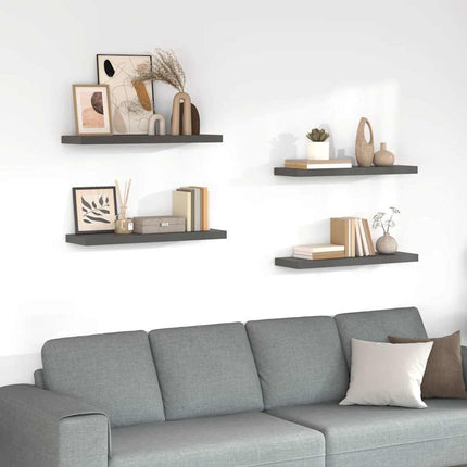 Svävande vägghyllor 4 st grå högglans 80x23,5x3,8 cm MDF