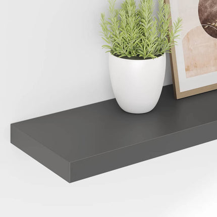 Svävande vägghylla grå högglans 90x23,5x3,8 cm MDF