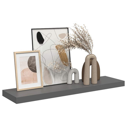 Svävande vägghylla grå högglans 90x23,5x3,8 cm MDF
