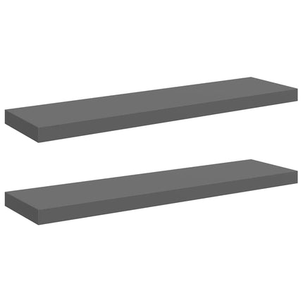 Svävande vägghyllor 2 st grå högglans 90x23,5x3,8 cm MDF