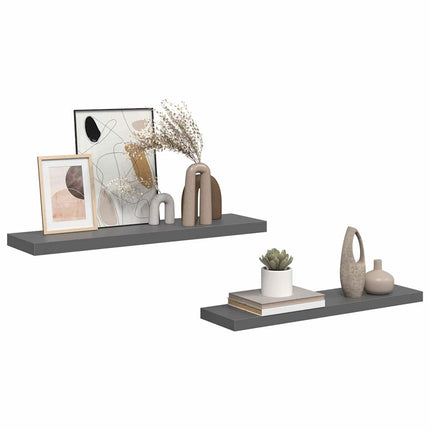 Svävande vägghyllor 2 st grå högglans 90x23,5x3,8 cm MDF