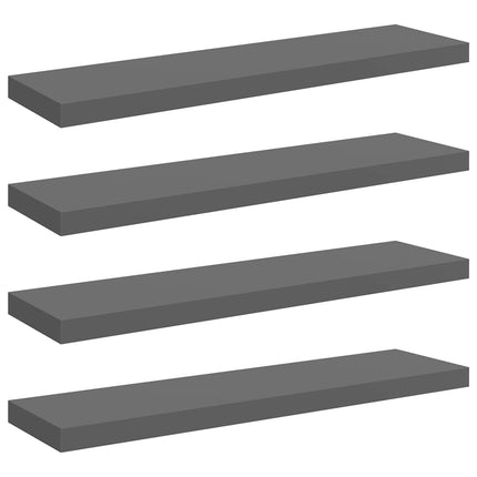 Svävande vägghyllor 4 st grå högglans 90x23,5x3,8 cm MDF