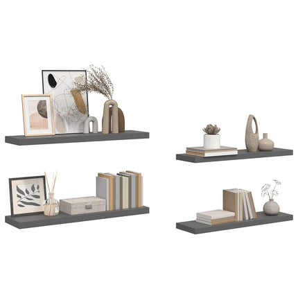 Svävande vägghyllor 4 st grå högglans 90x23,5x3,8 cm MDF