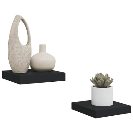 Svävande vägghyllor 2 st svart 23x23,5x3,8 cm MDF