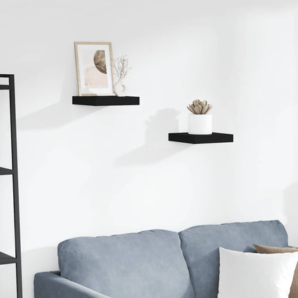 Svävande vägghyllor 2 st svart 23x23,5x3,8 cm MDF