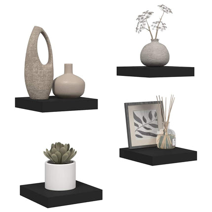 Svävande vägghyllor 4 st svart 23x23,5x3,8 cm MDF