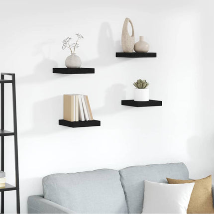 Svävande vägghyllor 4 st svart 23x23,5x3,8 cm MDF