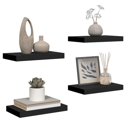 Svävande vägghyllor 4 st svart 40x23x3,8 cm MDF