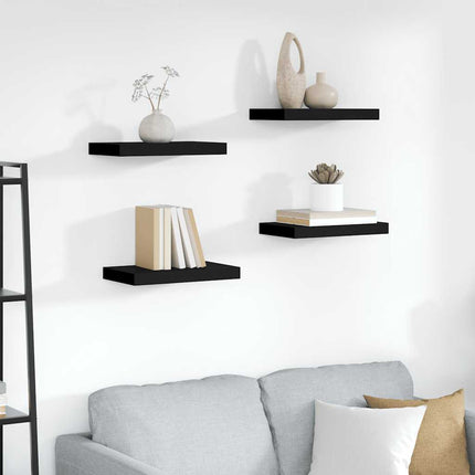 Svävande vägghyllor 4 st svart 40x23x3,8 cm MDF
