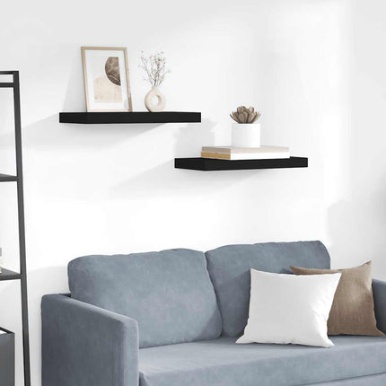 Svävande vägghyllor 2 st svart 50x23x3,8 cm MDF