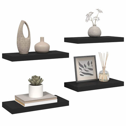 Svävande vägghyllor 4 st svart 50x23x3,8 cm MDF
