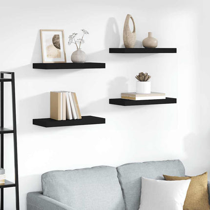 Svävande vägghyllor 4 st svart 50x23x3,8 cm MDF