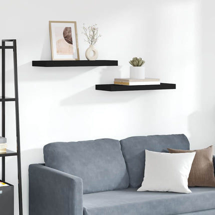Svävande vägghyllor 2 st svart 60x23,5x3,8 cm MDF