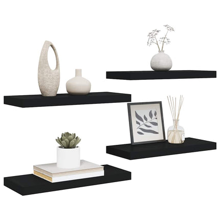 Svävande vägghyllor 4 st svart 60x23,5x3,8 cm MDF