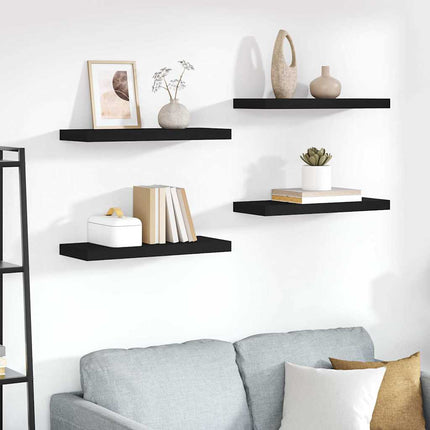 Svävande vägghyllor 4 st svart 60x23,5x3,8 cm MDF