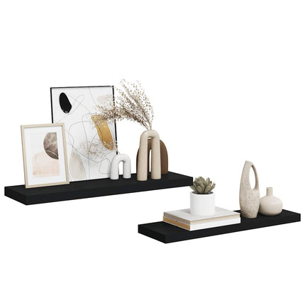 Svävande vägghyllor 2 st svart 80x23,5x3,8 cm MDF