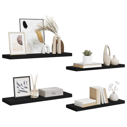 Svävande vägghyllor 4 st svart 80x23,5x3,8 cm MDF