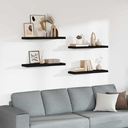 Svävande vägghyllor 4 st svart 80x23,5x3,8 cm MDF