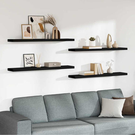 Svävande vägghyllor 4 st svart 120x23,5x3,8 cm MDF