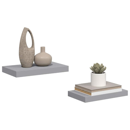 Svävande vägghyllor 2 st grå 40x23,5x3,8 cm MDF