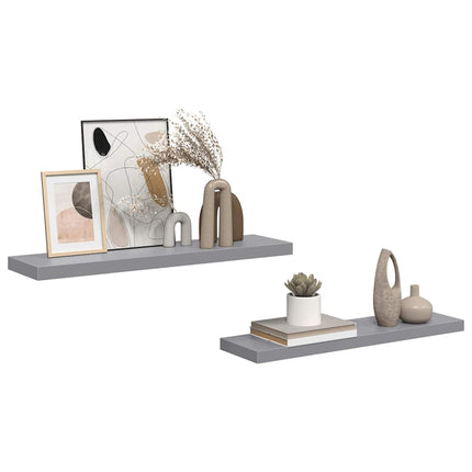 Svävande vägghyllor 2 st grå 90x23,5x3,8 cm MDF
