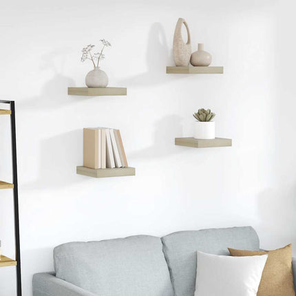Svävande vägghyllor 4 st ek 23x23,5x3,8 cm MDF