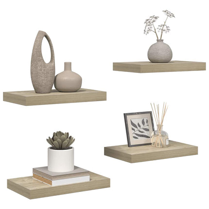 Svävande vägghyllor 4 st ek 40x23,5x3,8 cm MDF