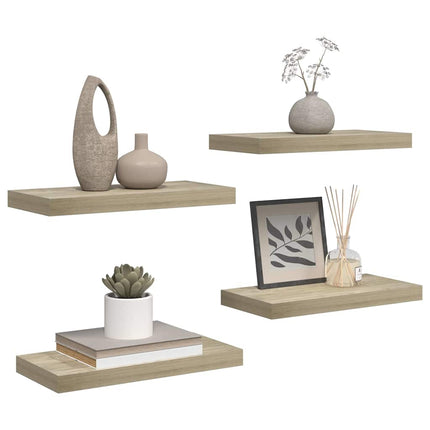 Svävande vägghyllor 4 st ek 50x23x3,8 cm MDF