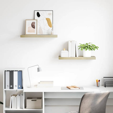 Svävande vägghyllor 2 st ek 60x23,5x3,8 cm MDF