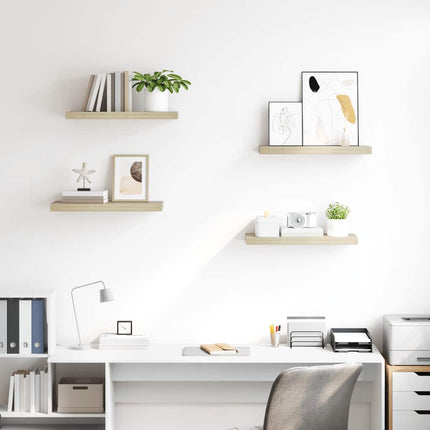 Svävande vägghyllor 4 st ek 60x23,5x3,8 cm MDF
