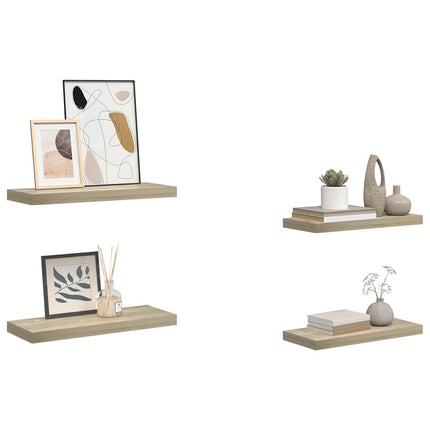Svävande vägghyllor 4 st ek 60x23,5x3,8 cm MDF